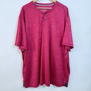 Tommy Bahama Henley Shirt Mens 3XLB Red‎ Pink Performance Lightweight Stretch